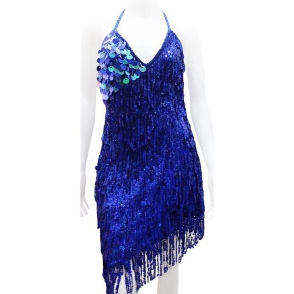 Blue sequins dress Latin Dance Dress 1920 Flapper Costume Size Medium